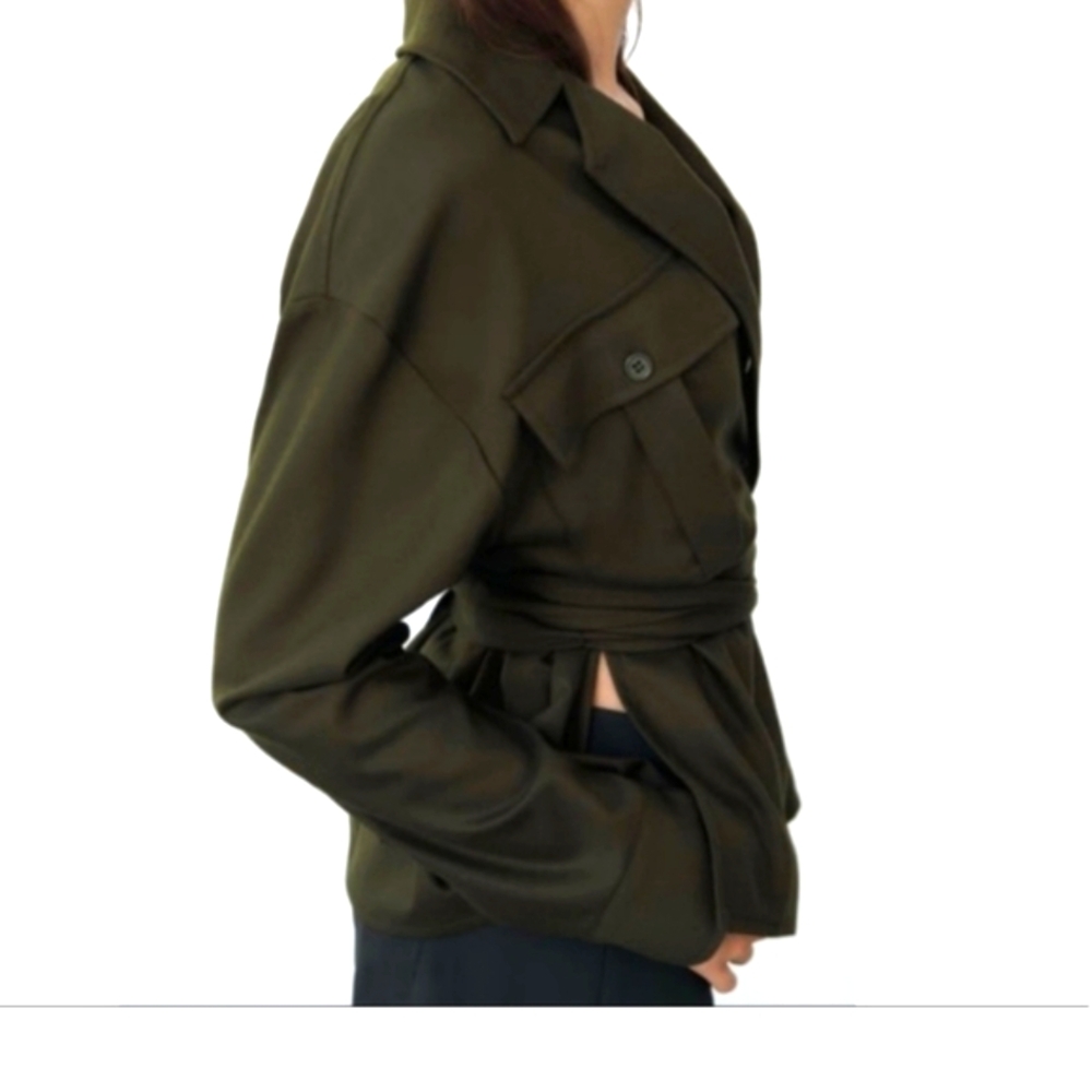 Zara Belted Green Pocket Jacket Size XL - Picture 9 of 12